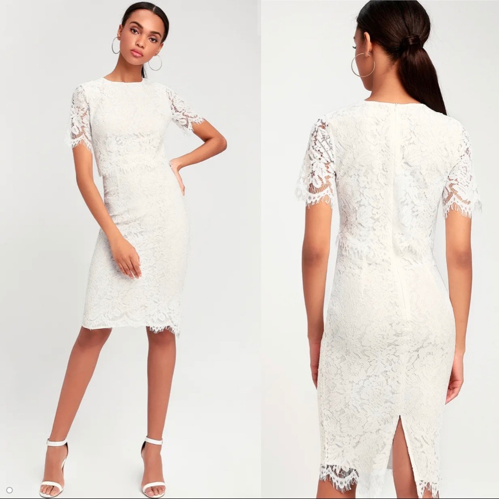 Lulus Devotion White Lace Midi Dress XS